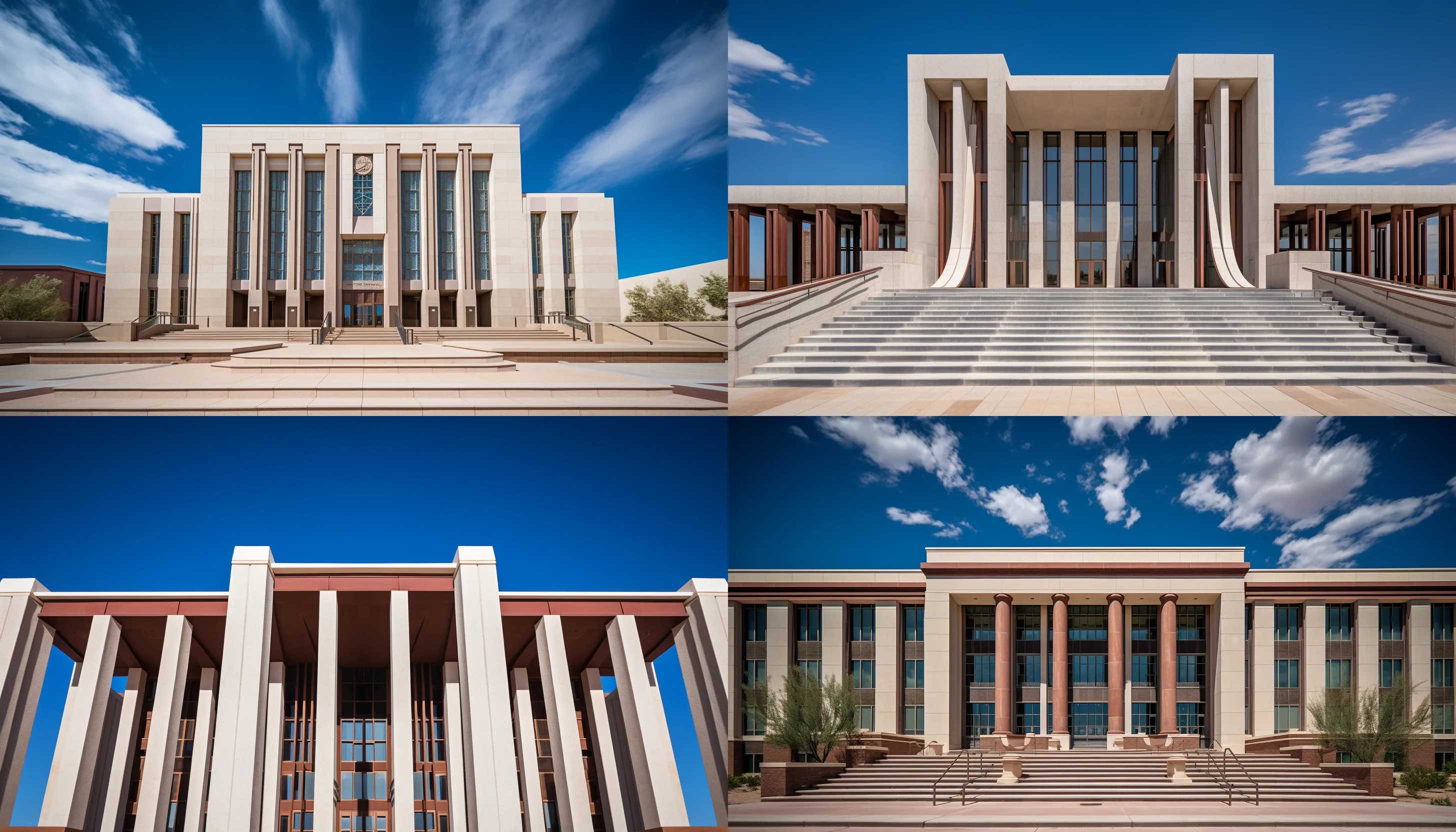 An image of the Arizona Supreme Court building, captured with a Sony Alpha 7III, showing its impressive architecture against a clear, azure sky.