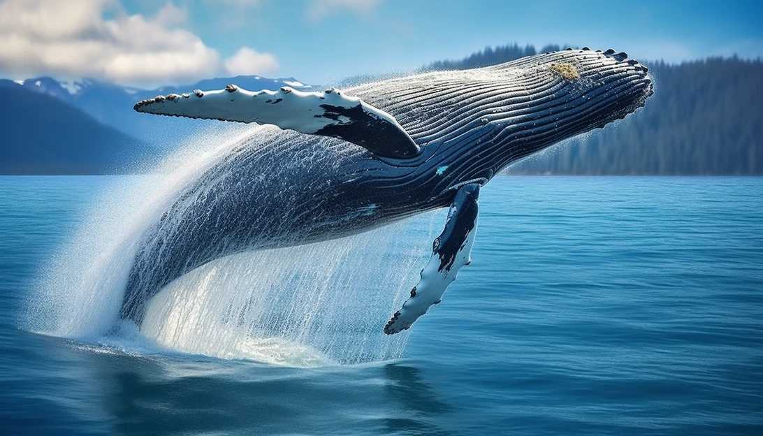 A breathtaking aerial photograph captures 'Smiley', the humpback whale, breaching in the pristine waters off Seattle. Taken with a Sony Alpha A7R III camera.
