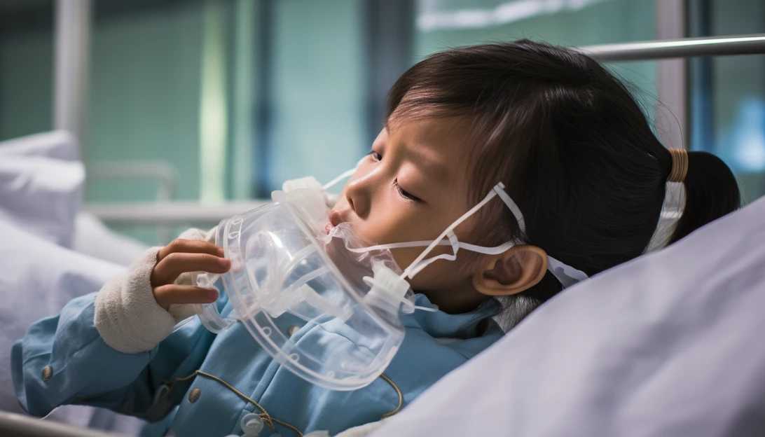An image depicting a child receiving medical treatment for respiratory illness in a hospital in China. (Taken with a Nikon D850)