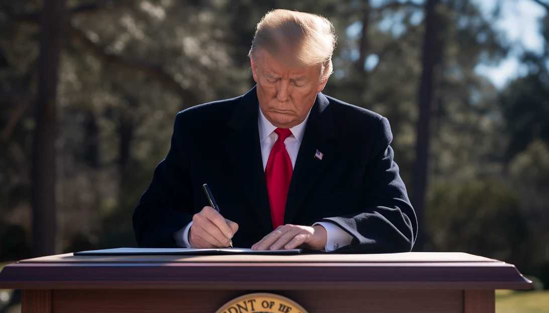 A photo of former President Donald Trump signing executive orders, including the travel ban on China. (Taken with a Sony Alpha A7III)