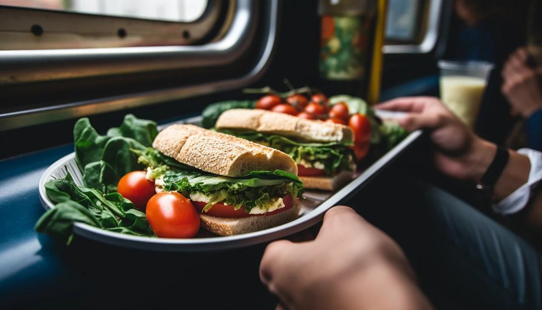 A person enjoying a healthy Subway meal with a variety of veggies and whole grain bread, taken with Canon EOS 5D Mark IV