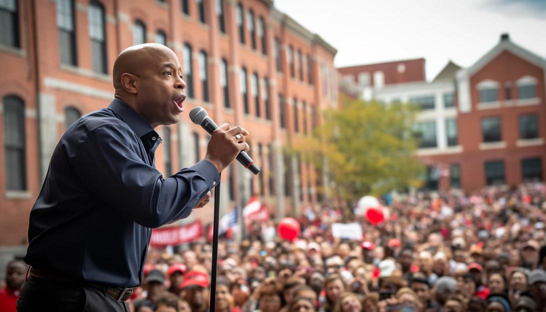 An image of Eric Adams speaking at a political rally, captured with a Nikon D850.