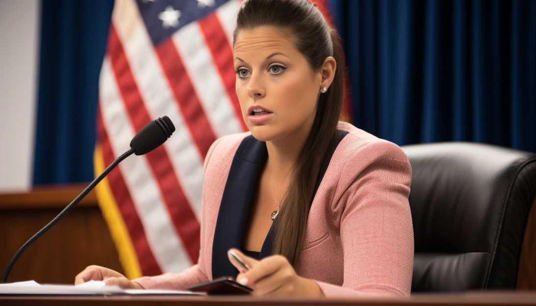 A photo of Rep. Elise Stefanik addressing the Congressional hearing, emphasizing her role in the controversy surrounding Liz Magill's resignation. Taken with a Canon EOS 5D Mark IV.