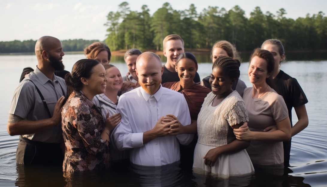 A group of newly baptized believers standing together in celebration