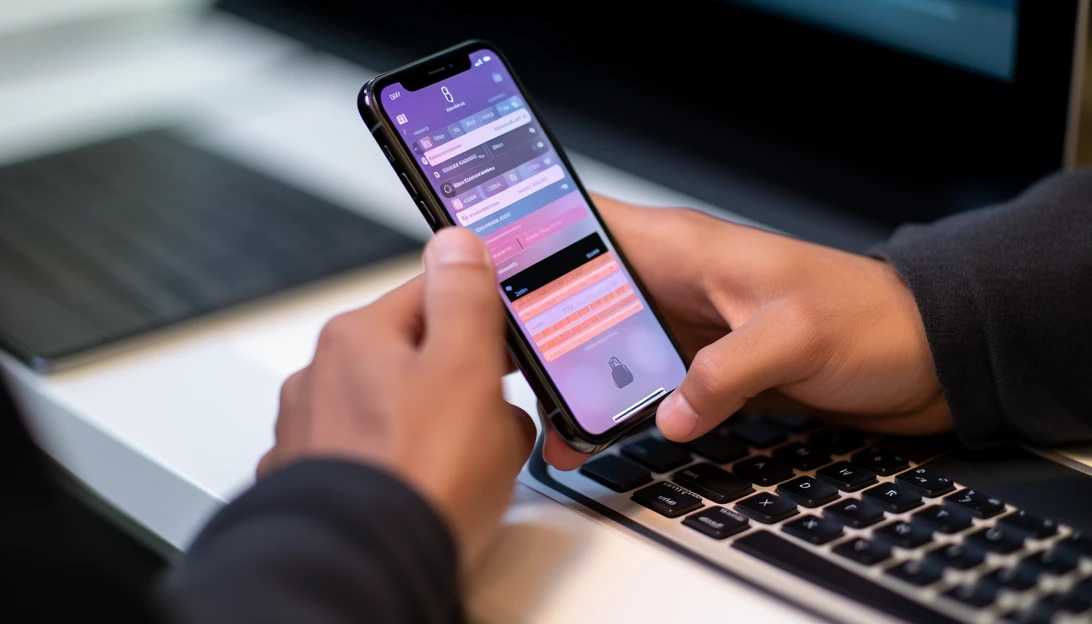 A person holding their iPhone while checking their keyboard settings in iOS, emphasizing the importance of protecting oneself from keyboard spying attacks. (Taken with Sony Alpha A7 III)