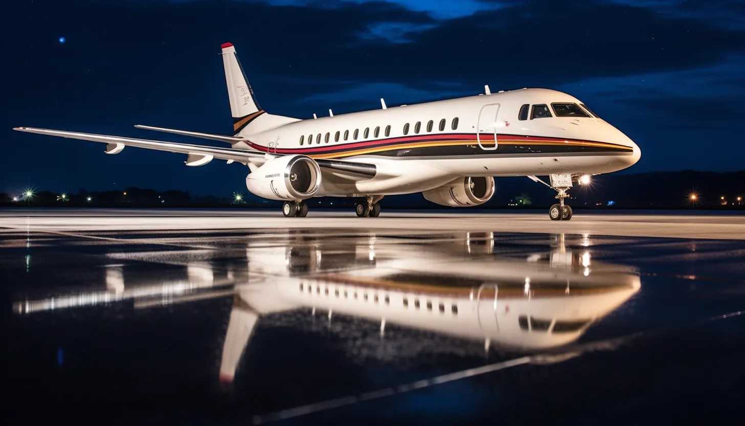 A somber image of the Embraer Legacy 600 aircraft model sitting on a dimly lit runway, illustrating the calm before the horrific event. (Taken with a Canon EOS-1D X Mark III)