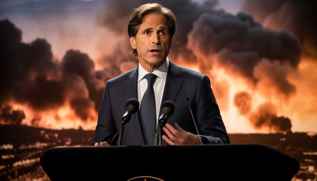 An image of Secretary of State Antony Blinken at a press conference, announcing the approval of the tank ammunition sale to Israel. (Taken with Canon EOS R5)