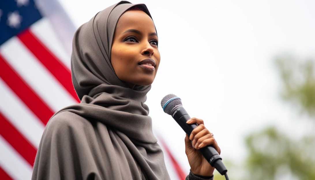 A picture of Representative Ilhan Omar addressing a crowd, taken with a Sony A7 III.