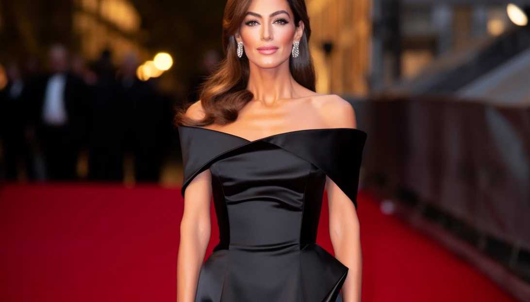 Amal Clooney looking stunning in a black velvet gown at the London premiere, taken with a Canon EOS R5