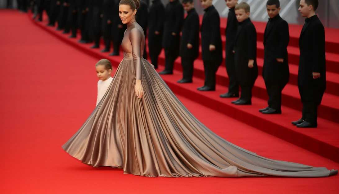 Natalie Portman on the red carpet holding her children's hands, taken with a Canon EOS 5D Mark IV