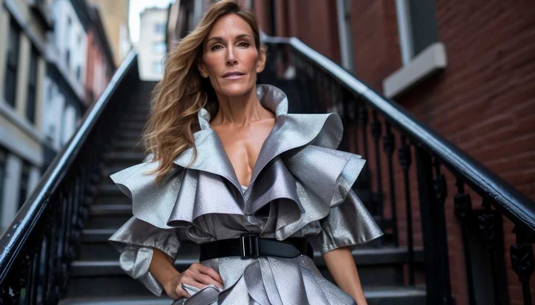 Sarah Jessica Parker posing in an elegant outfit, reminiscent of her iconic 'Sex and the City' character, taken with a Sony Alpha a7R III