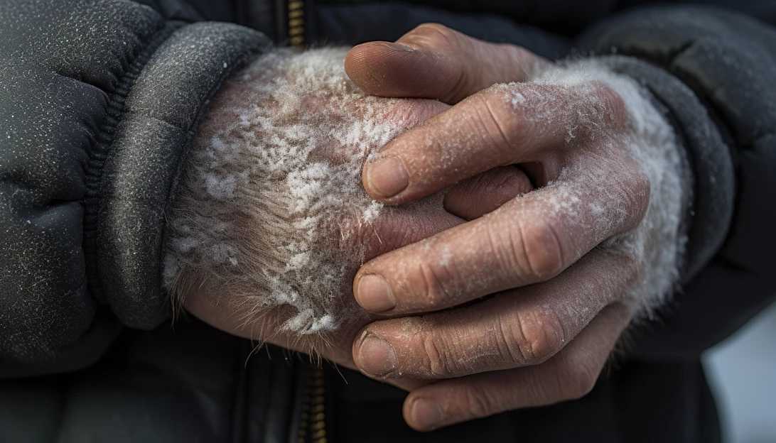 A close-up shot of a person rubbing their aching joints in the cold weather. (Taken with Nikon D850)