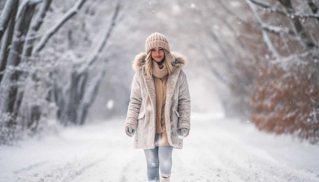 An image of a person bundled up in warm clothing, walking in a winter wonderland. (Taken with Sony Alpha a7 III)
