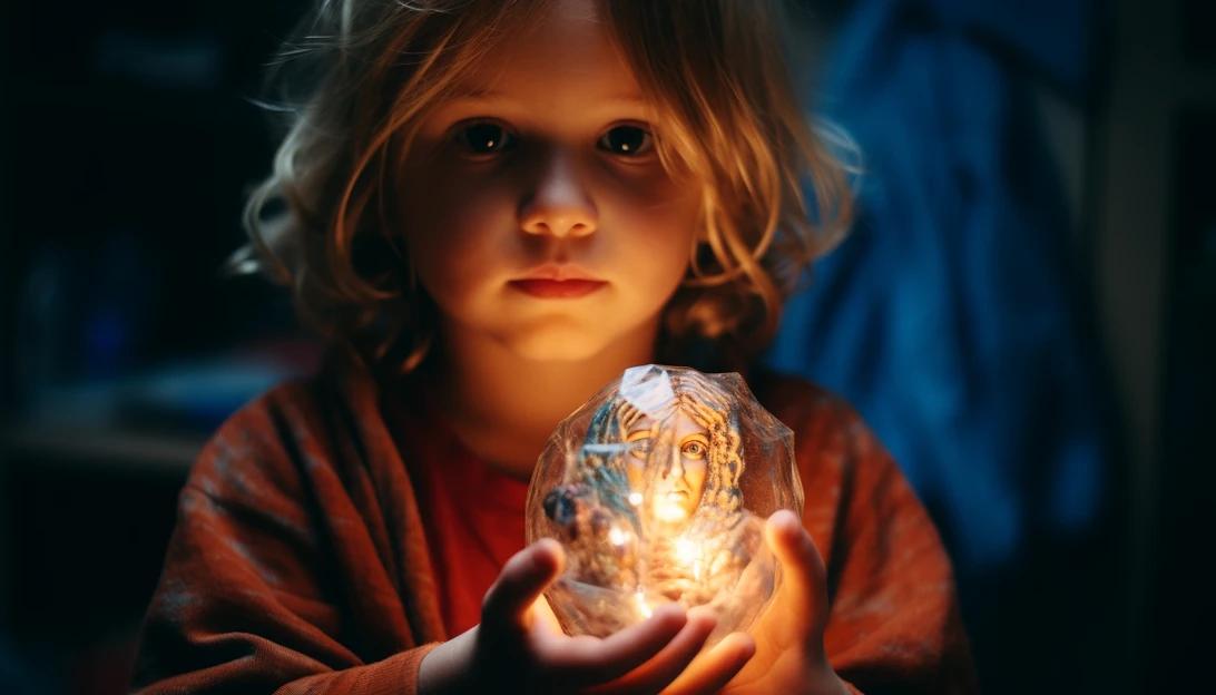 A photo of a young child holding a plastic Nativity scene, taken with a Canon EOS R5 camera.