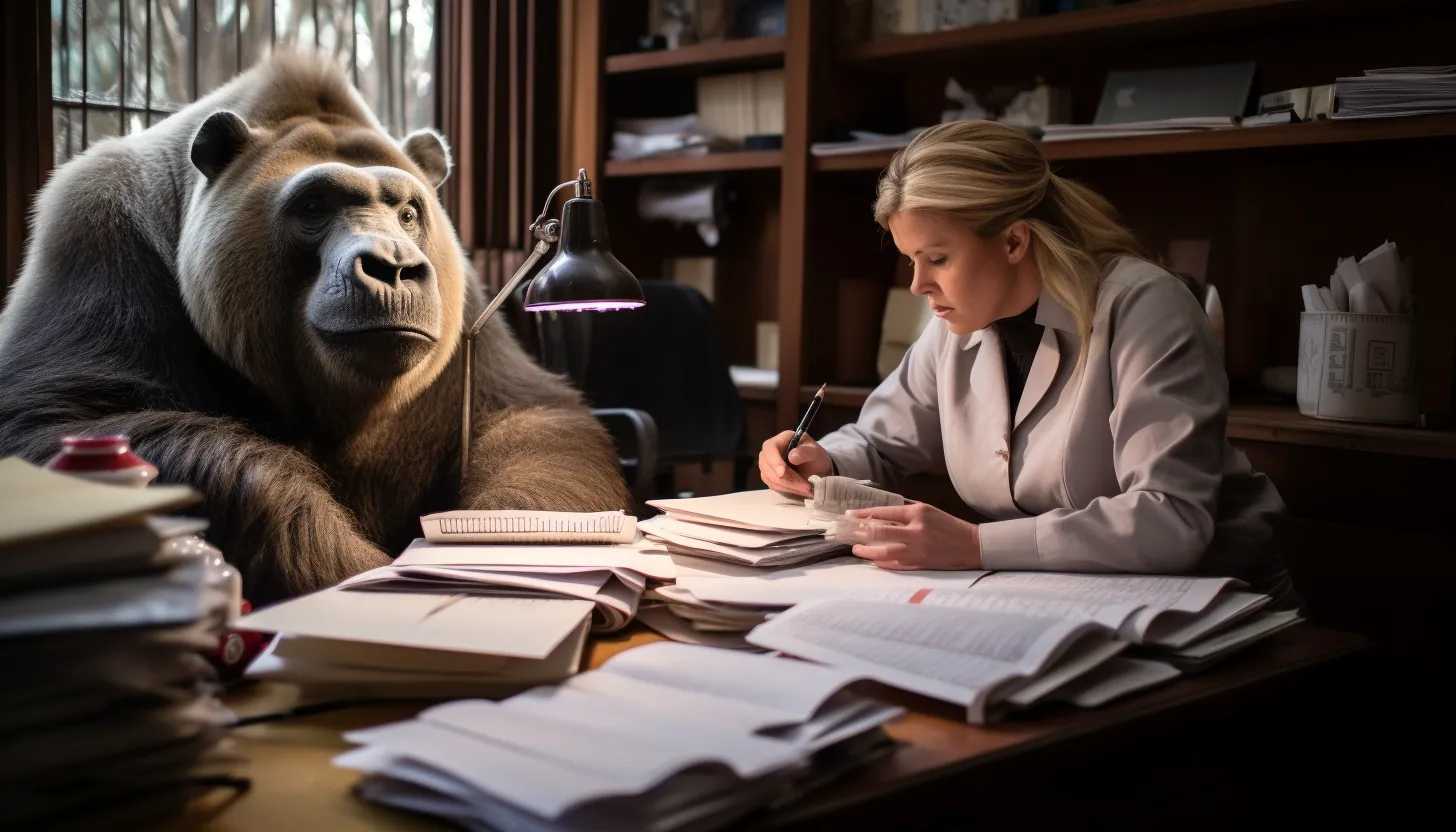 A candid portrait of Angela Ryan, Head of Zoological Operations at the London Zoo, surrounded by her assorted paperwork, charting the vital statistics of the animals. Taken with Sony α7R III.