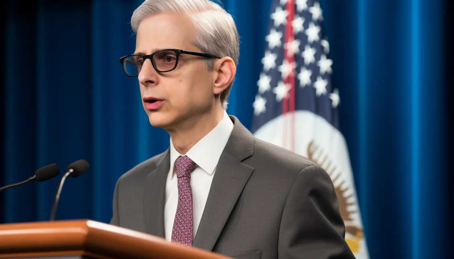 A photo of Attorney General Merrick Garland giving a serious speech about the COVID-19 emergency relief fraud enforcement. This helps put a face to the determined force against the fraudsters. Taken with a Canon EOS 5D Mark IV.