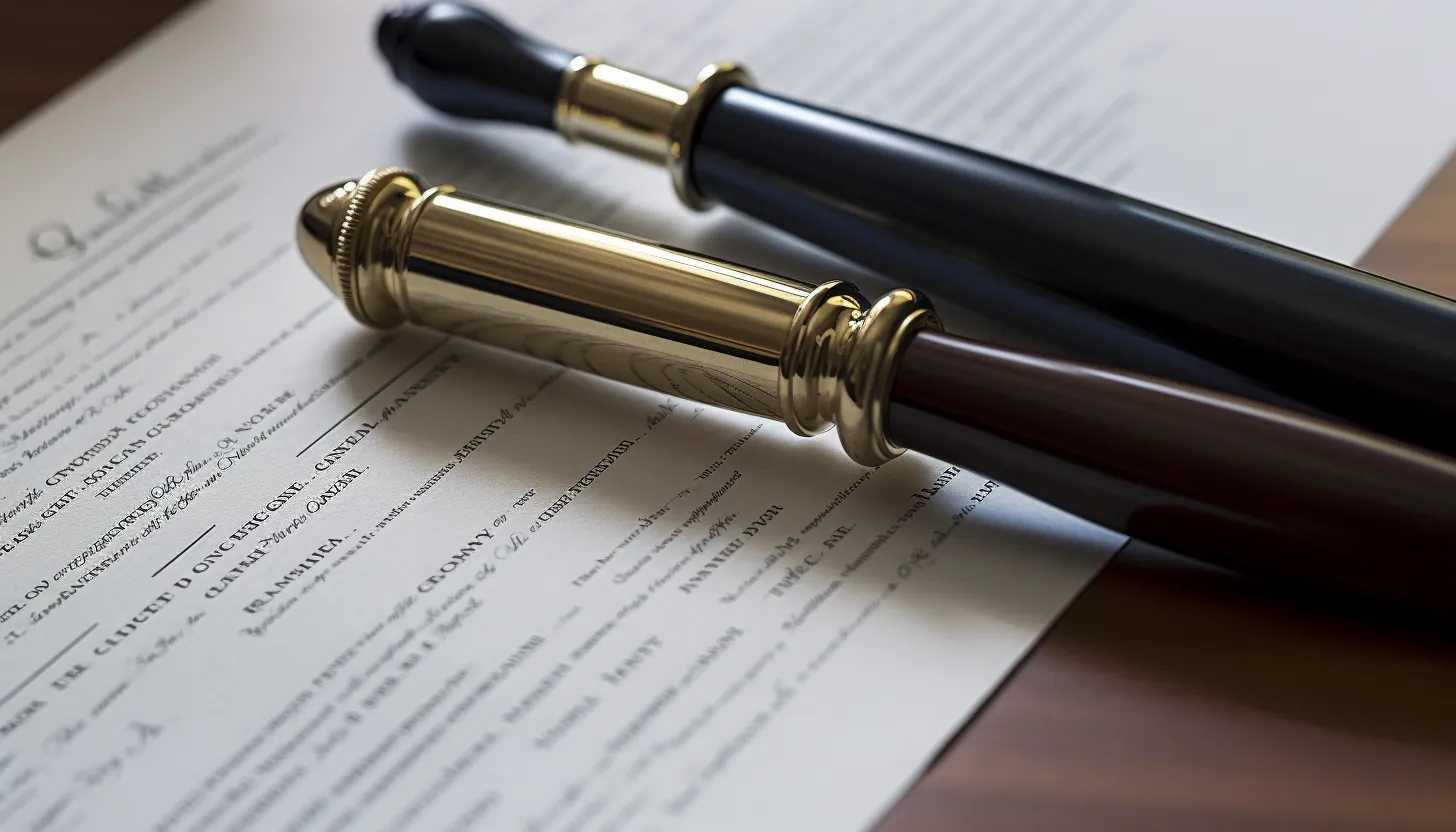 A close-up shot of the controversial non-disclosure agreement with a pen aside, highlighting the gravity of the situation, taken with a Canon EOS 5D Mark IV.