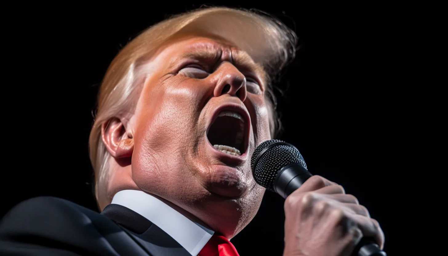 A close-up shot of Former President Donald Trump while delivering a speech, captured with a Nikon D850 showcasing the focus of the article at the beginning.