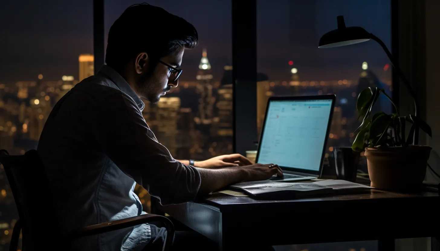 A silhouette image of a person writing at their desk late into the night, signifying Salman's undying passion and commitment to his work. Taken with Sony Alpha a7 III.