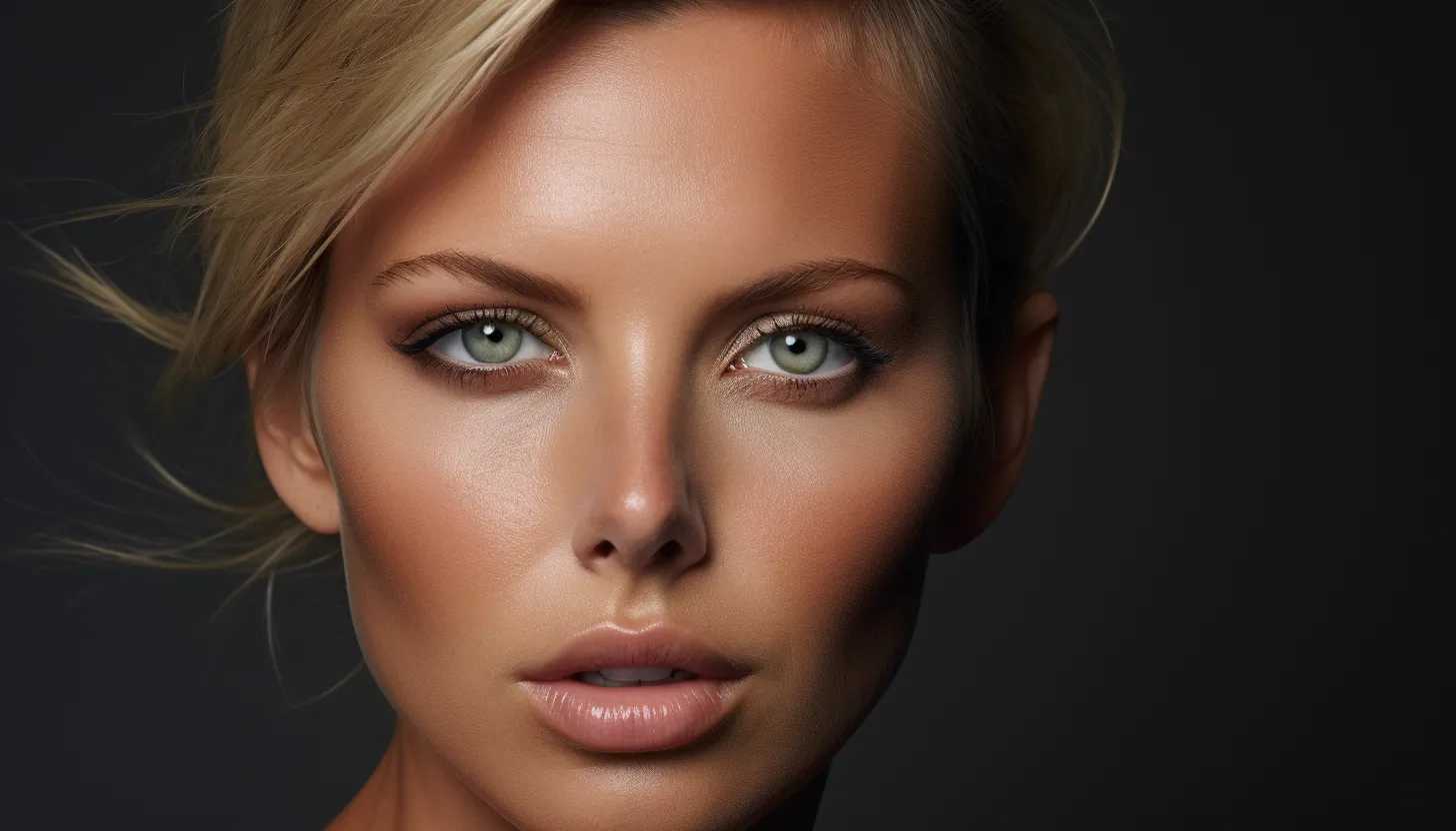 Close-up portrait of Charlize Theron, showcasing her evolving and natural elegance, taken with Canon EOS 5D Mark IV.
