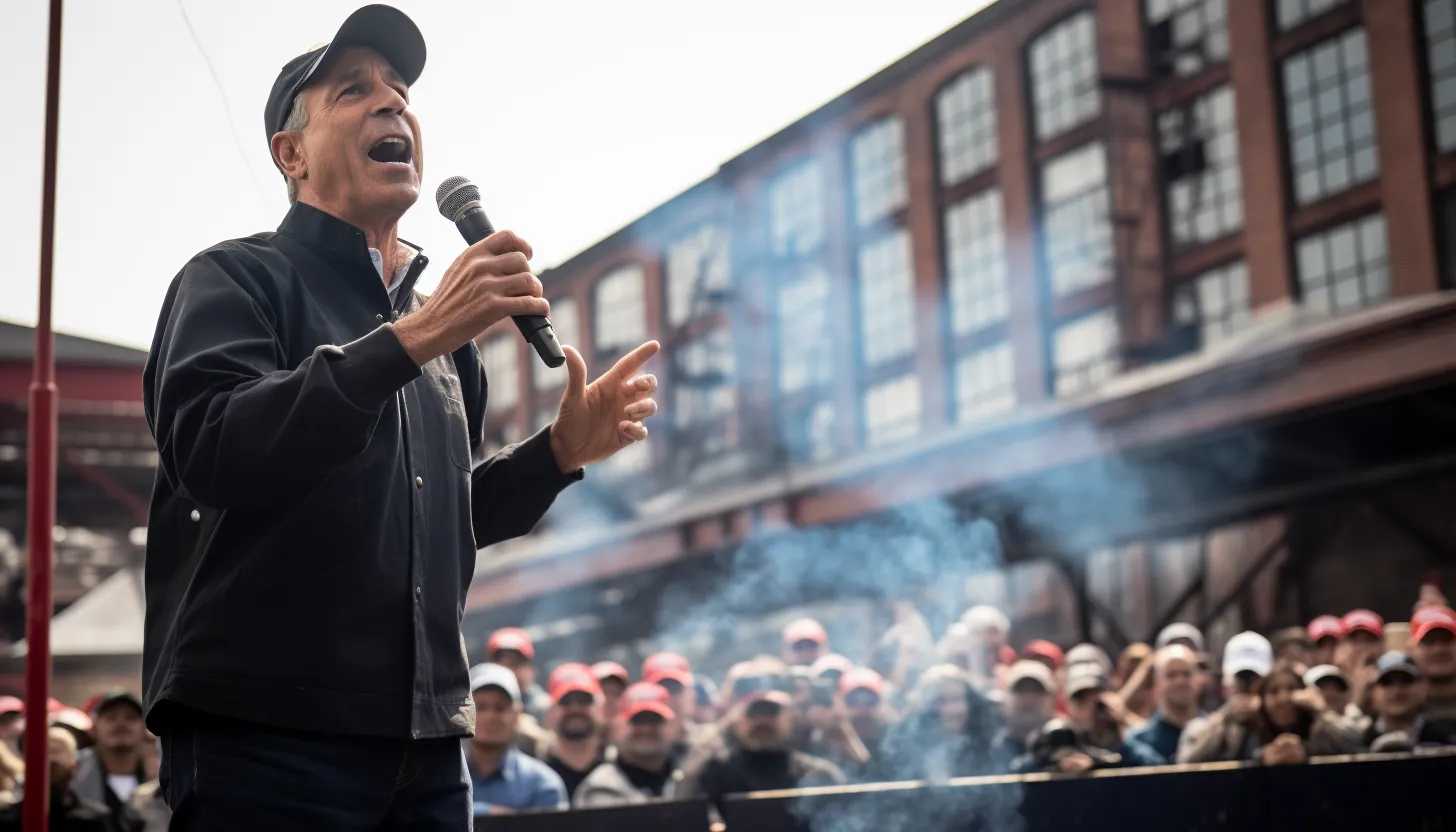 Joe Biden addressing a crowd of union members during a labor rally, taken with a Canon EOS R5.