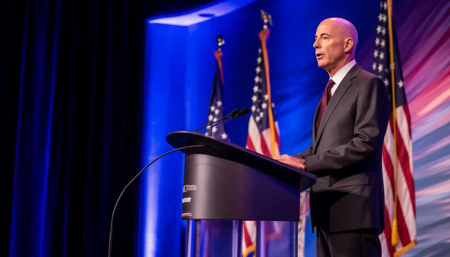 An image of Department of Homeland Security Secretary Alejandro Mayorkas delivering a speech at the Chemical Security Summit in northern Virginia. (Taken with a Canon EOS R6)