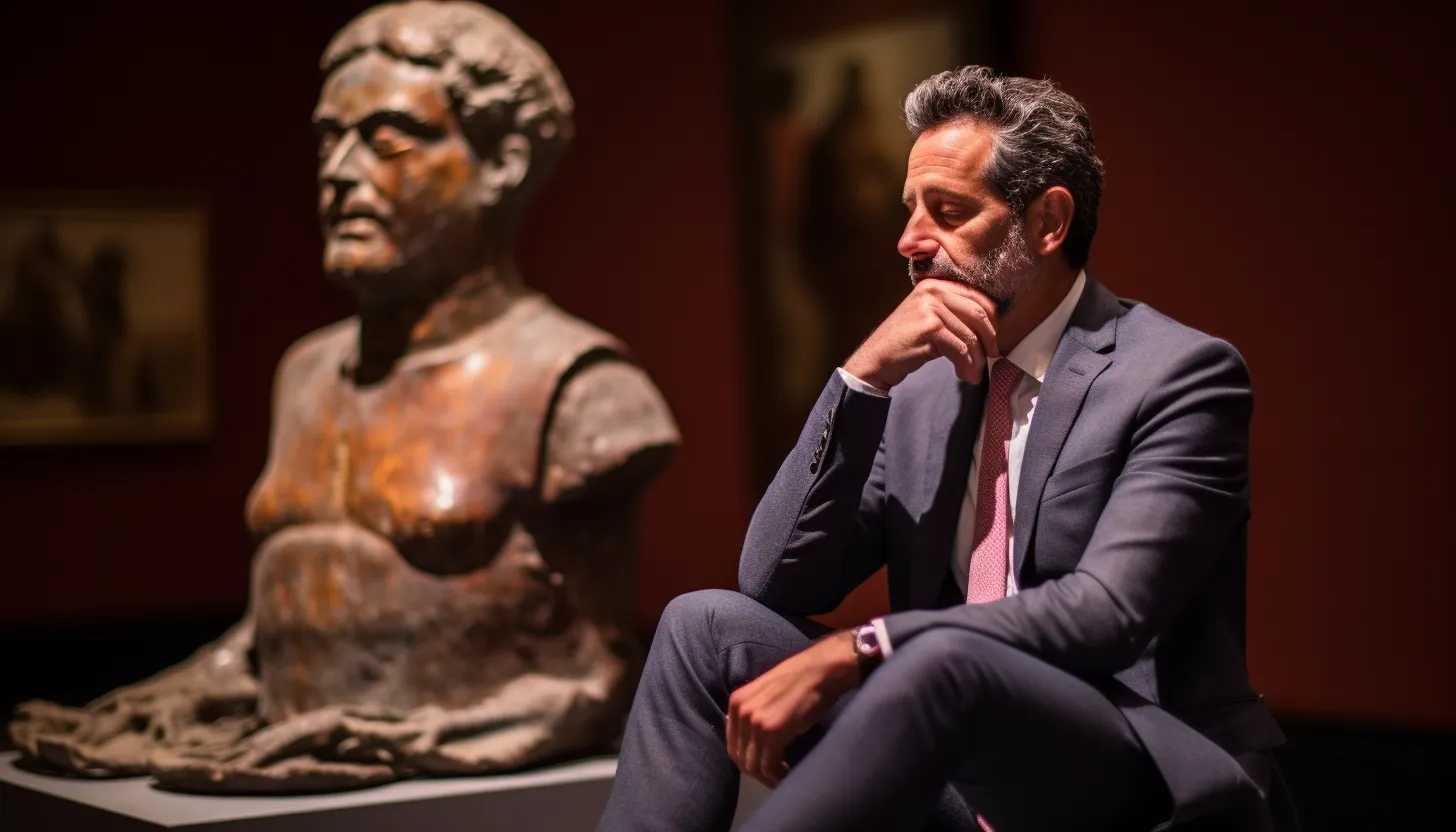 A candid shot of Jeffrey Kloha, the Museum's Chief Curatorial Officer, expressing a warm yet determined look on his face, conveying the tension surrounding the final decision of the artifact's fate; snapped with Sony A7 III