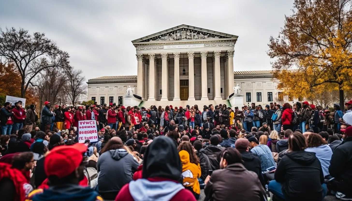 An image of a gathering outside the US Supreme Court, showcasing demonstrators in favor of student loan debt forgiveness. [Taken with a Canon EOS 5D Mark IV]