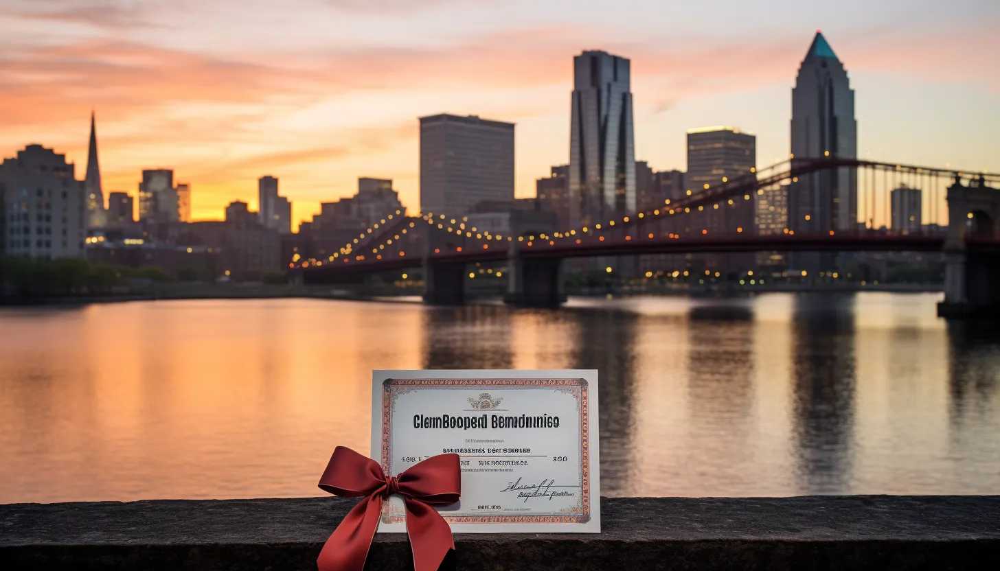 An image of a municipal bond certificate with a city skyline in the background, representing the importance of municipal bonds in financing infrastructure projects. (Taken with a Canon EOS 5D Mark IV)