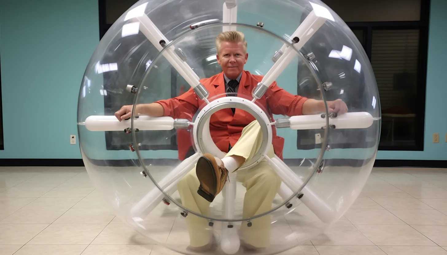 Florida man Anthony Vance posing with his innovative human-sized hamster wheel contraption
