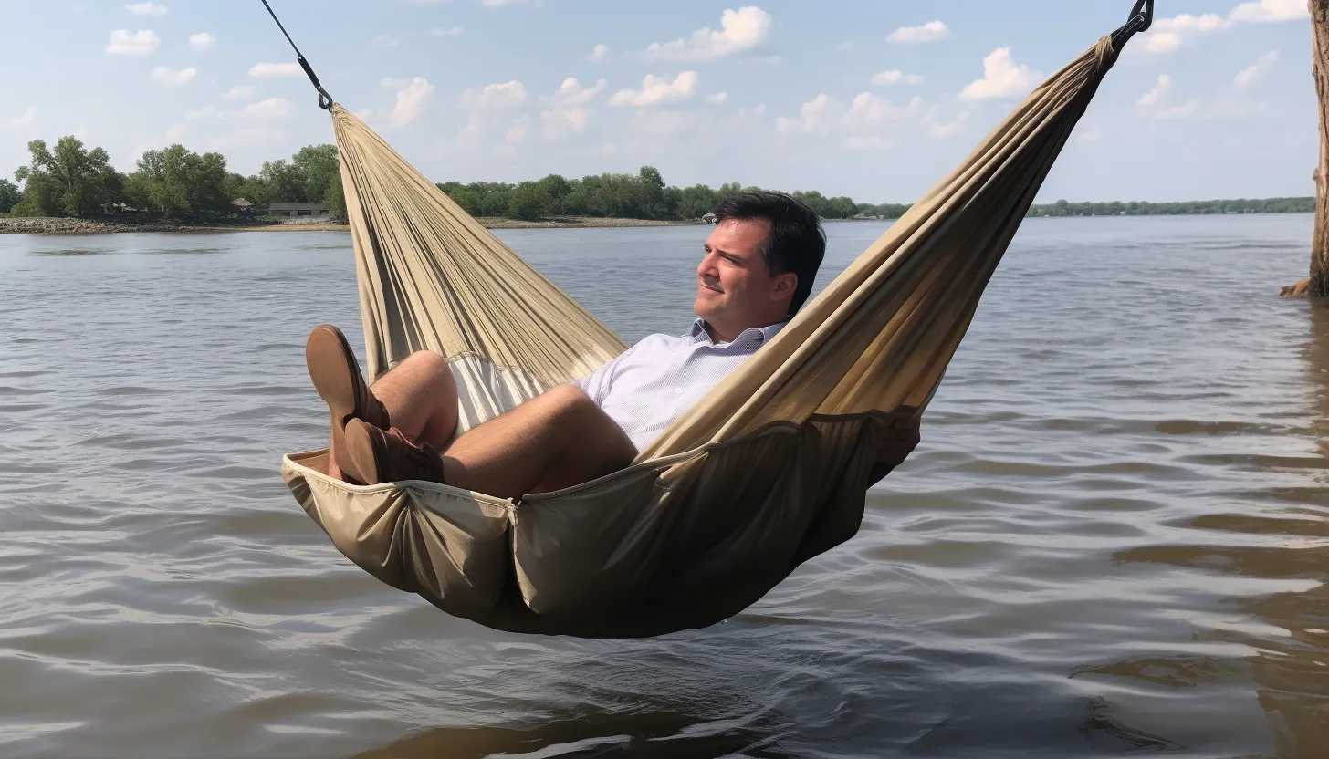 Anthony Vance showcasing his innovative adaptation of a hammock over water after Hurricane Idalia