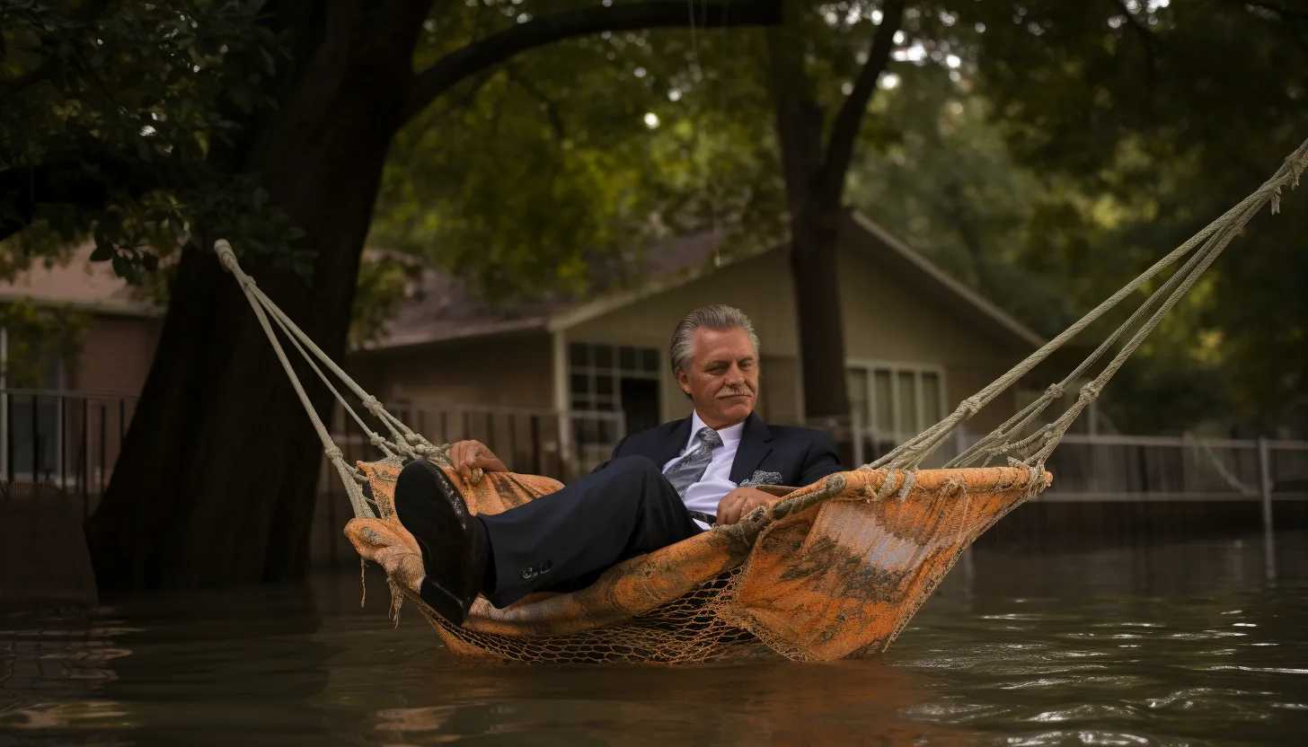 Anthony Vance enjoying a moment of relaxation on his hammock over the water in his flooded yard