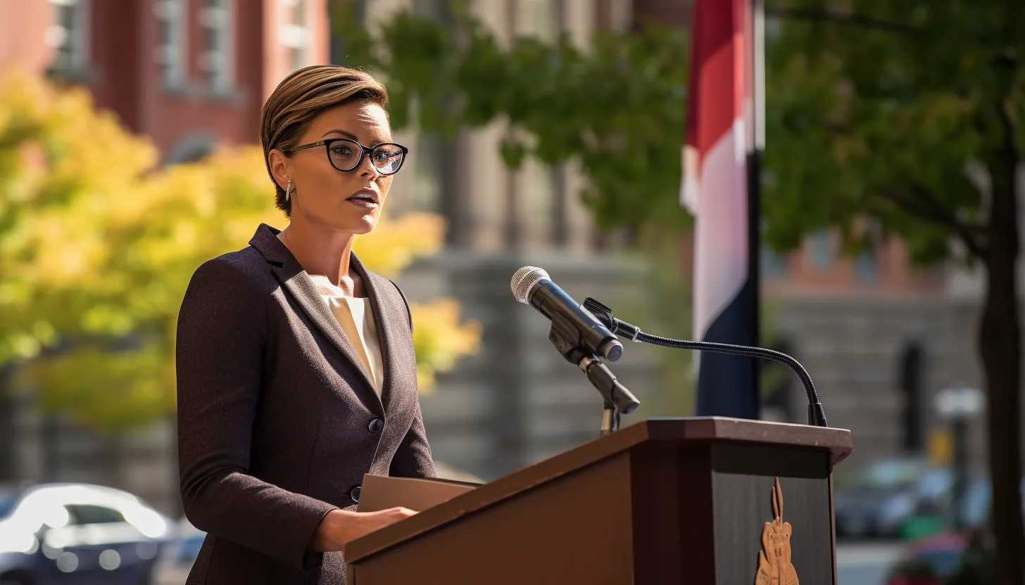 Danielle Outlaw, the former police commissioner of Philadelphia, announcing her resignation. [Photo prompt: Danielle Outlaw delivering a speech, taken with Canon EOS R5]
