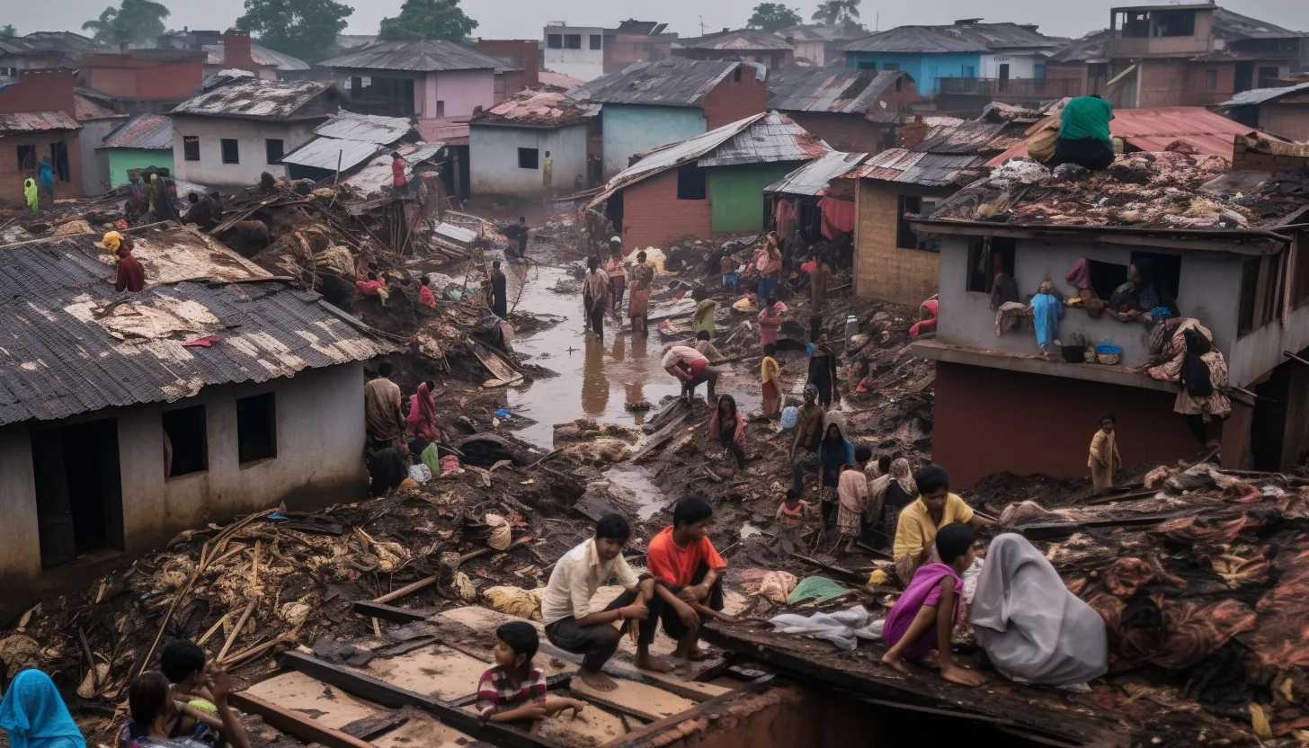Families seeking refuge on the rooftops of their submerged houses, anxiously awaiting help in the midst of the cyclone's devastation. (Taken with a Sony Alpha A7 III)
