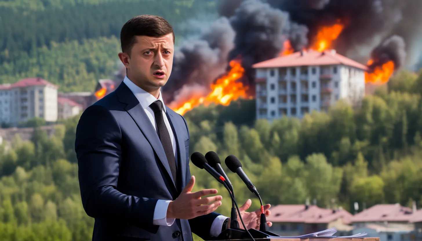 Ukrainian President Volodymyr Zelenskyy addressing the media about the tragic Russian airstrike on the market town. (Taken with Canon EOS 5D Mark IV)