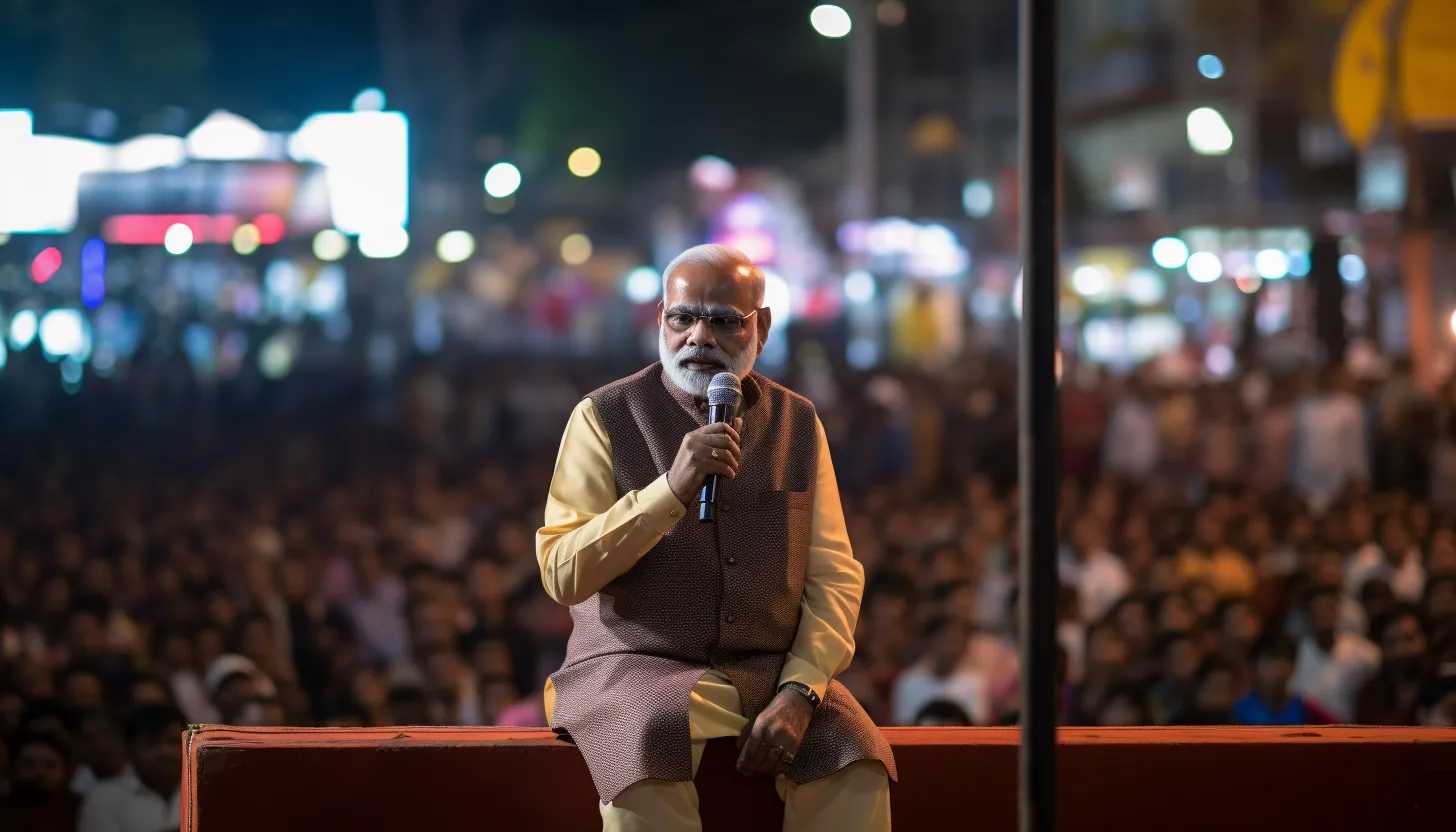 Indian Prime Minister Narendra Modi addressing a crowd, taken with a Canon EOS 5D Mark IV.