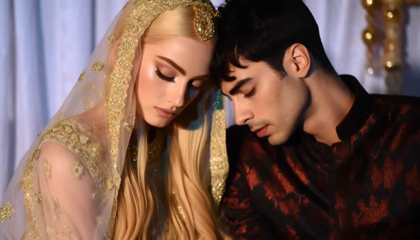 Sophie Turner and Joe Jonas sharing a loving moment during their wedding ceremony in Las Vegas, captured with a Canon EOS 5D Mark IV.
