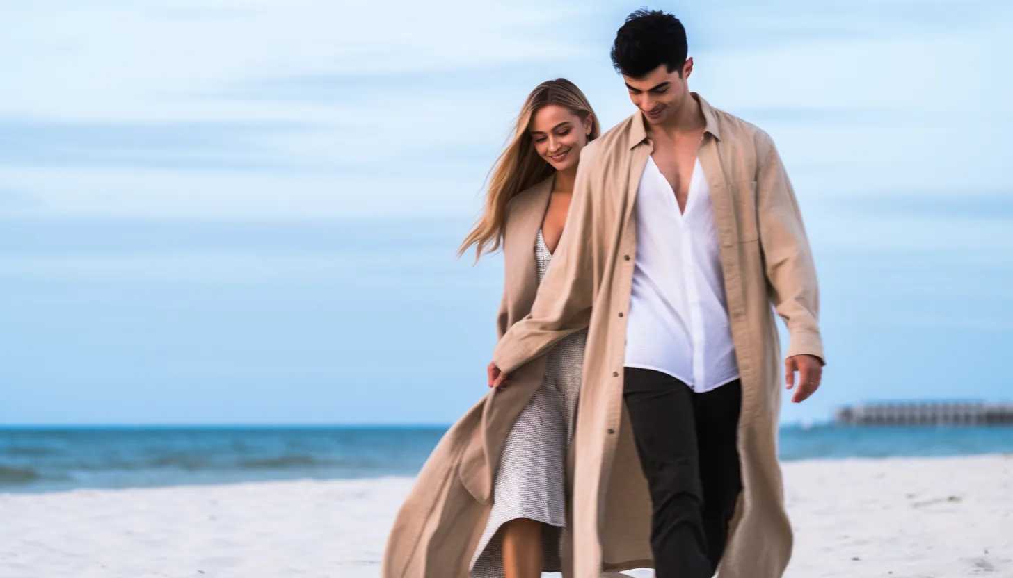 A candid shot of Joe Jonas and Sophie Turner enjoying a romantic stroll on a Miami beach, taken with a Sony Alpha a7 III.
