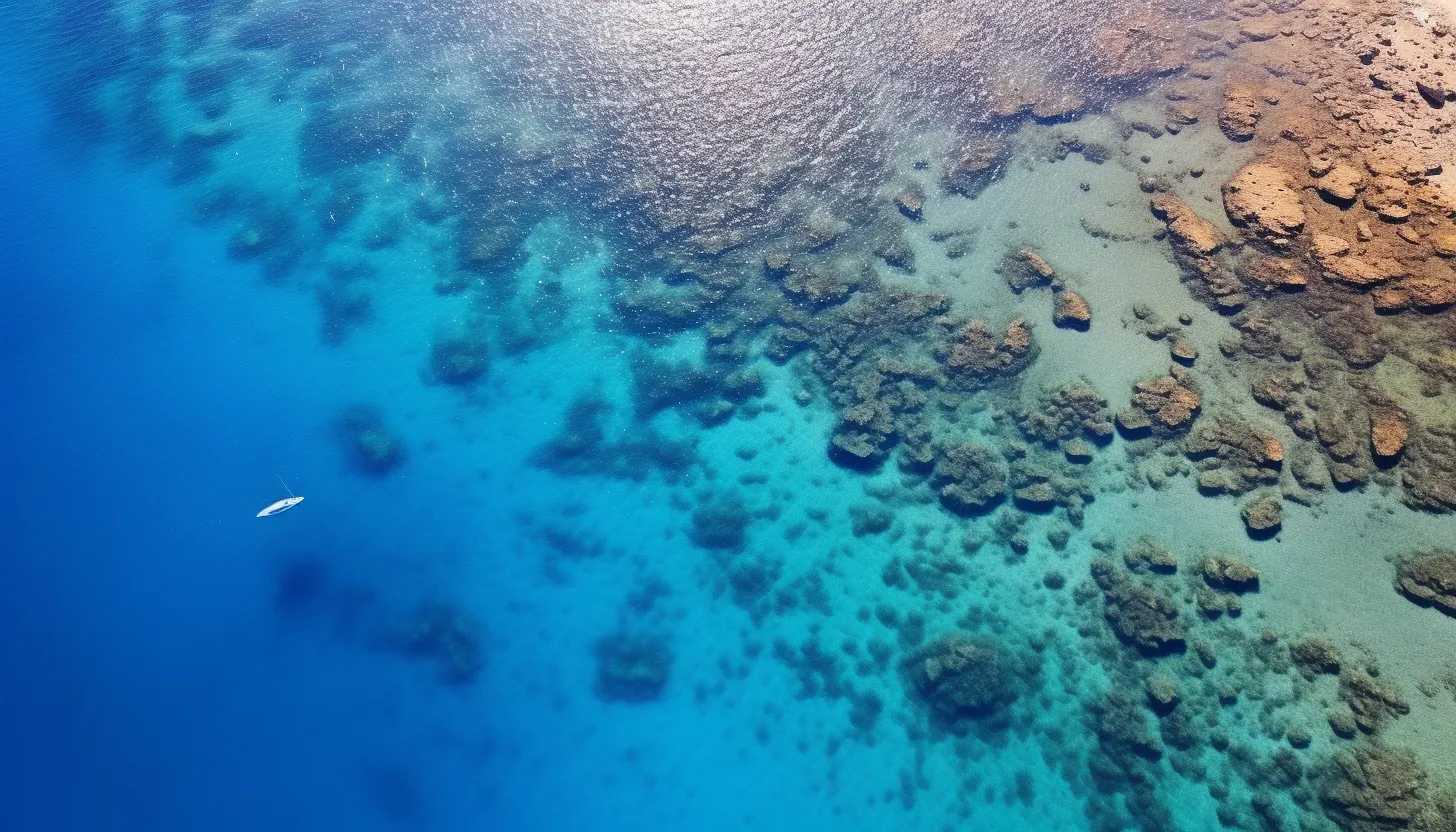 A breathtaking aerial photo of the Coral Sea revealing the vast expanse of water where the sailors' catamaran was stranded. Taken with a DJI Mavic Air 2 drone.