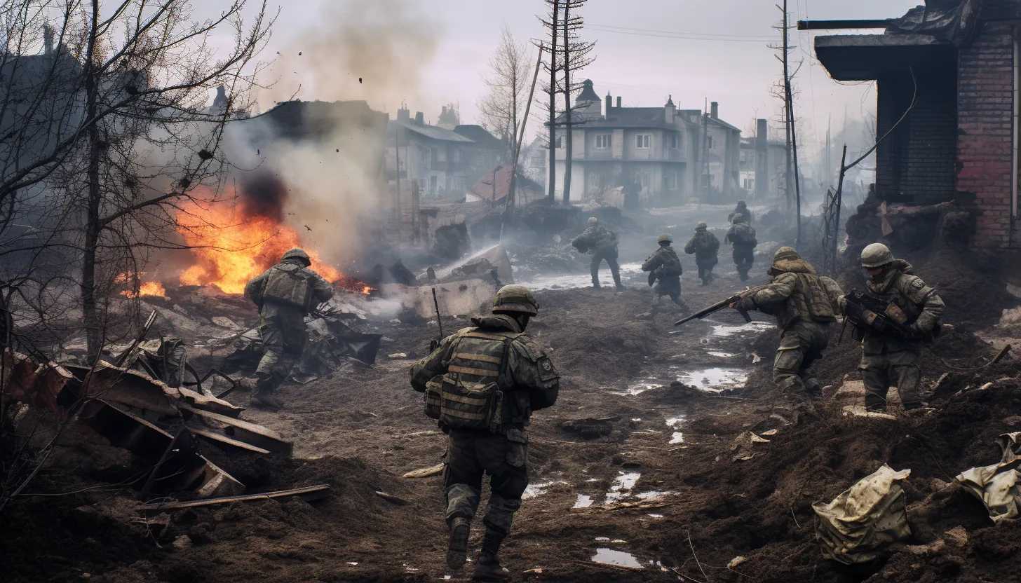 A picture showcasing the ongoing counteroffensive against Russian forces in Ukraine, photographed with a Sony Alpha A7 III.