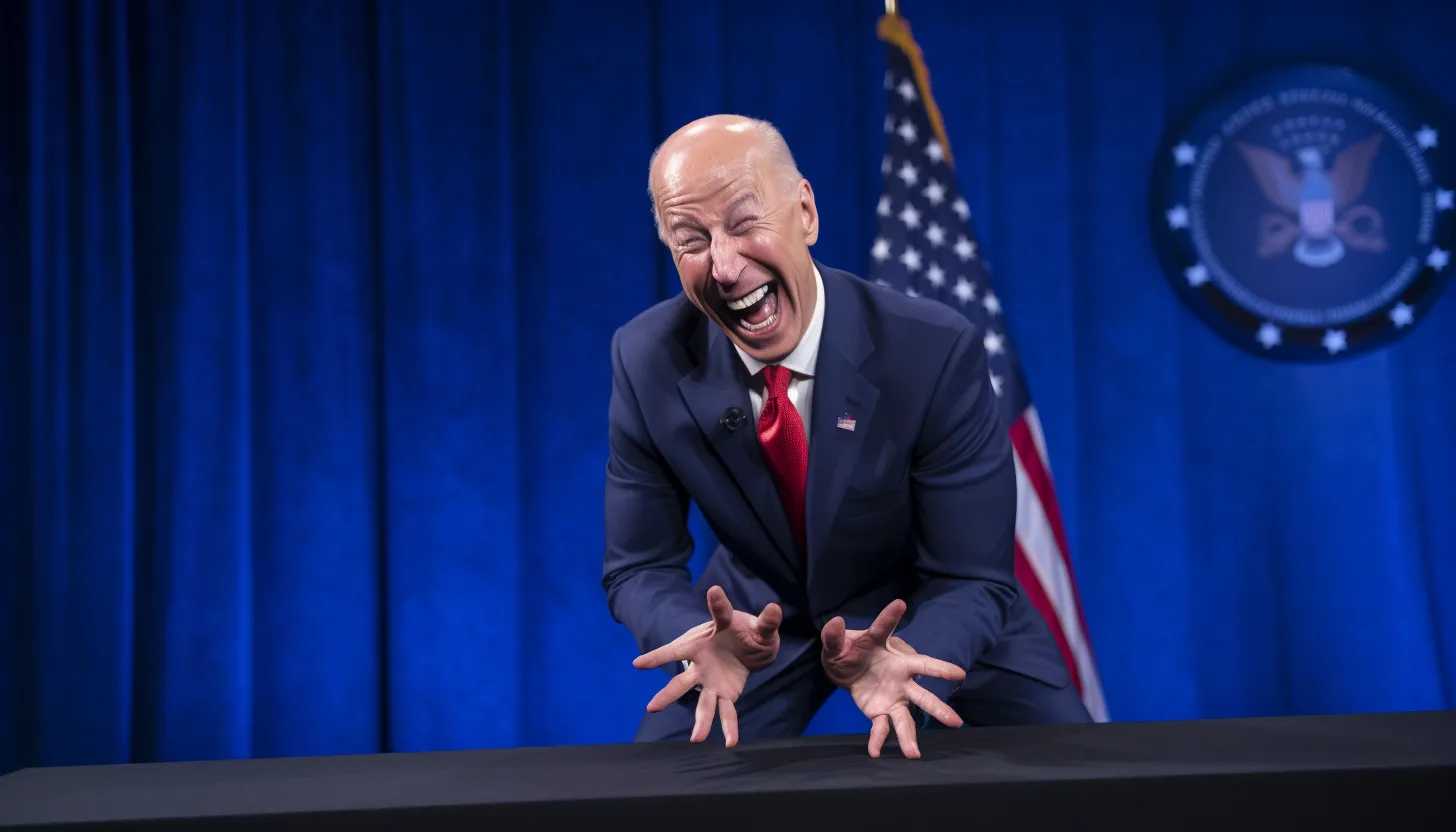 An image of President Biden joking with the audience at the event, without wearing a mask, captured by a Canon EOS R6.