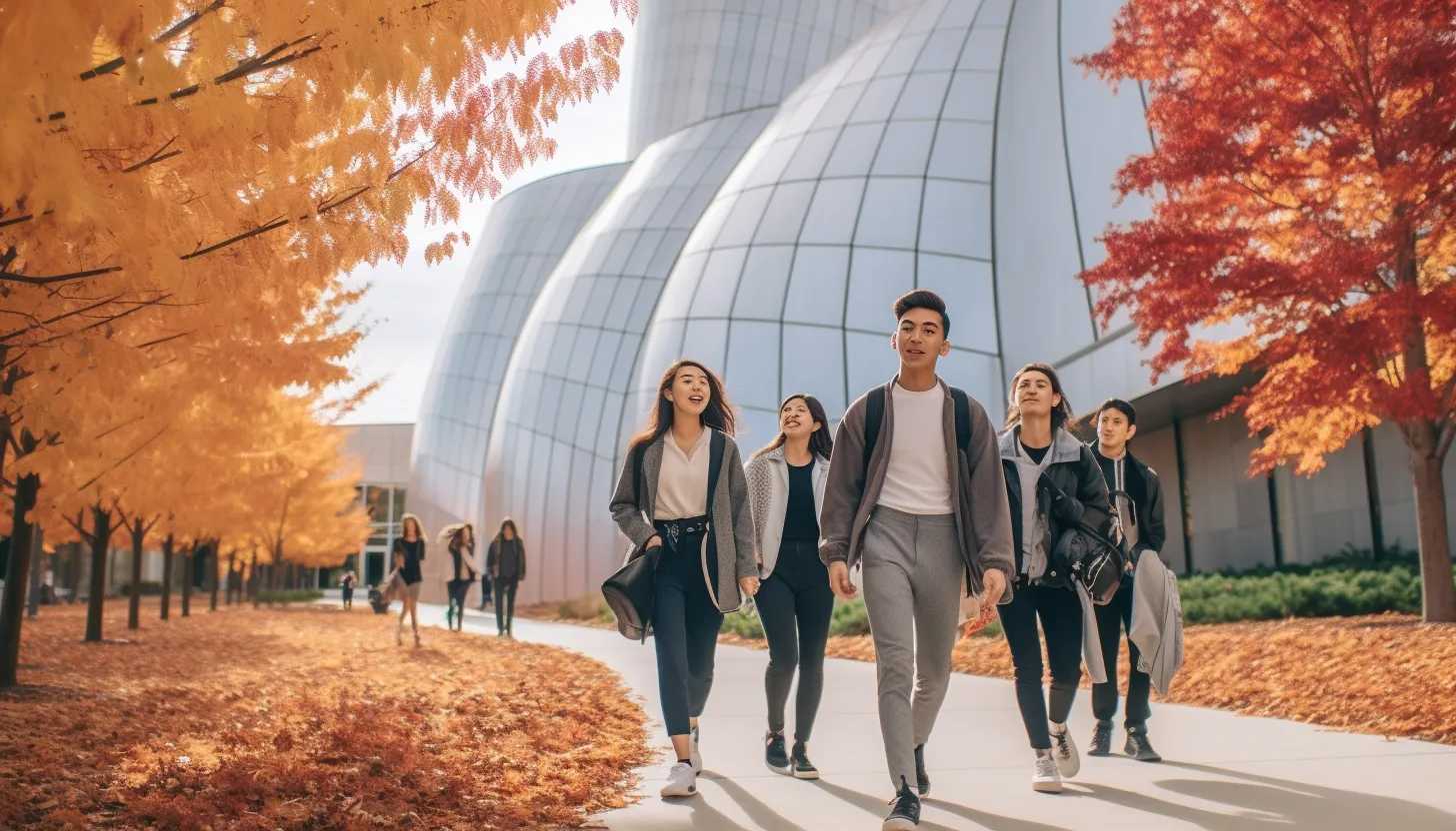 A group of students walking across the campus of Massachusetts Institute of Technology, taken with a Canon EOS R.
