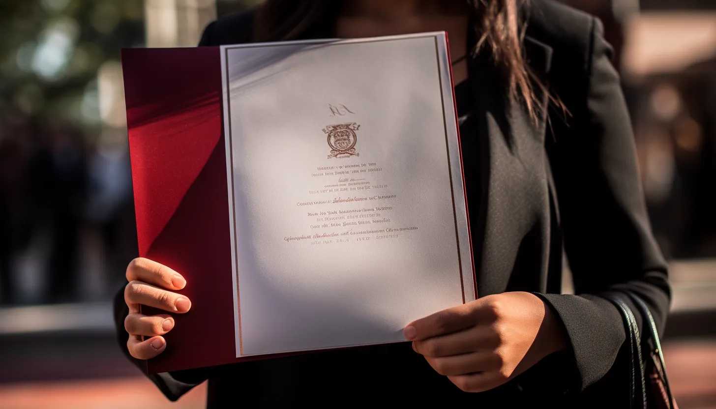 A close-up image of a student holding a diploma, symbolizing the pursuit of excellence in academia at Harvard University, taken with a Sony A7 III.