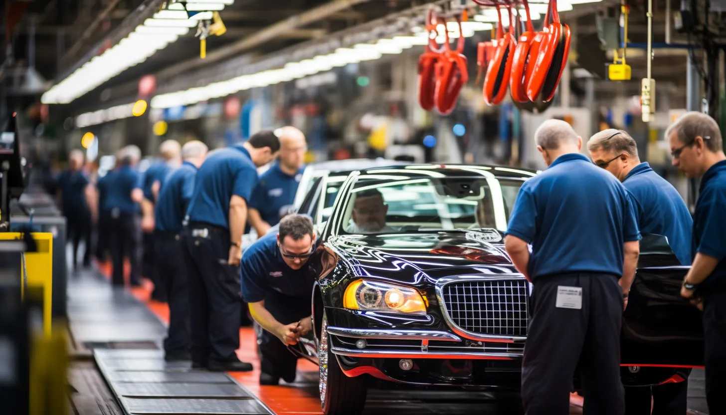 An image of a General Motors assembly line, showcasing the hard work of UAW members in producing cars, taken with a Nikon D850.