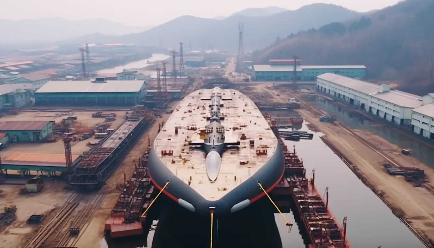 Images showing the North Korean shipyard where the potentially nuclear-launch capable submarine was built, captured using a DJI Mavic Air 2.