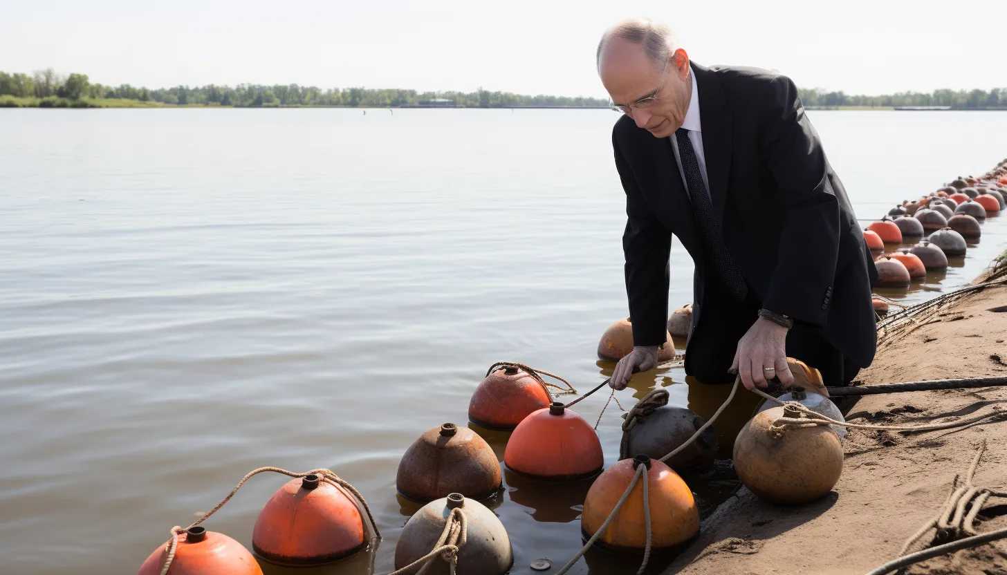 A picture of Texas Governor Abbott inspecting the buoys in the Rio Grande, photographed with a Sony A7 III.
