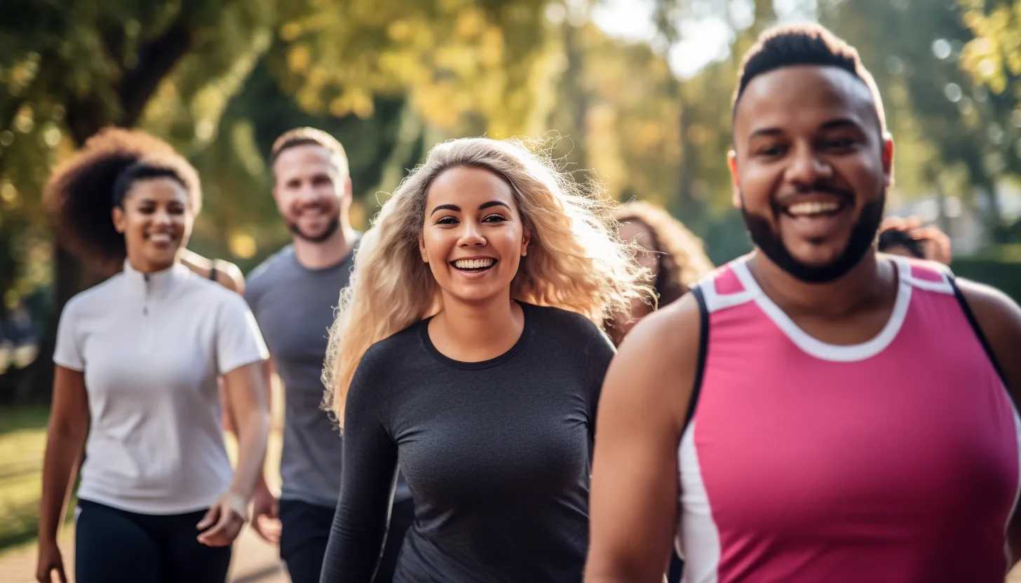 A photo of a diverse group of people engaging in physical activities like jogging or cycling, highlighting the importance of an active lifestyle in combating obesity. (Taken with Canon EOS 5D Mark IV)