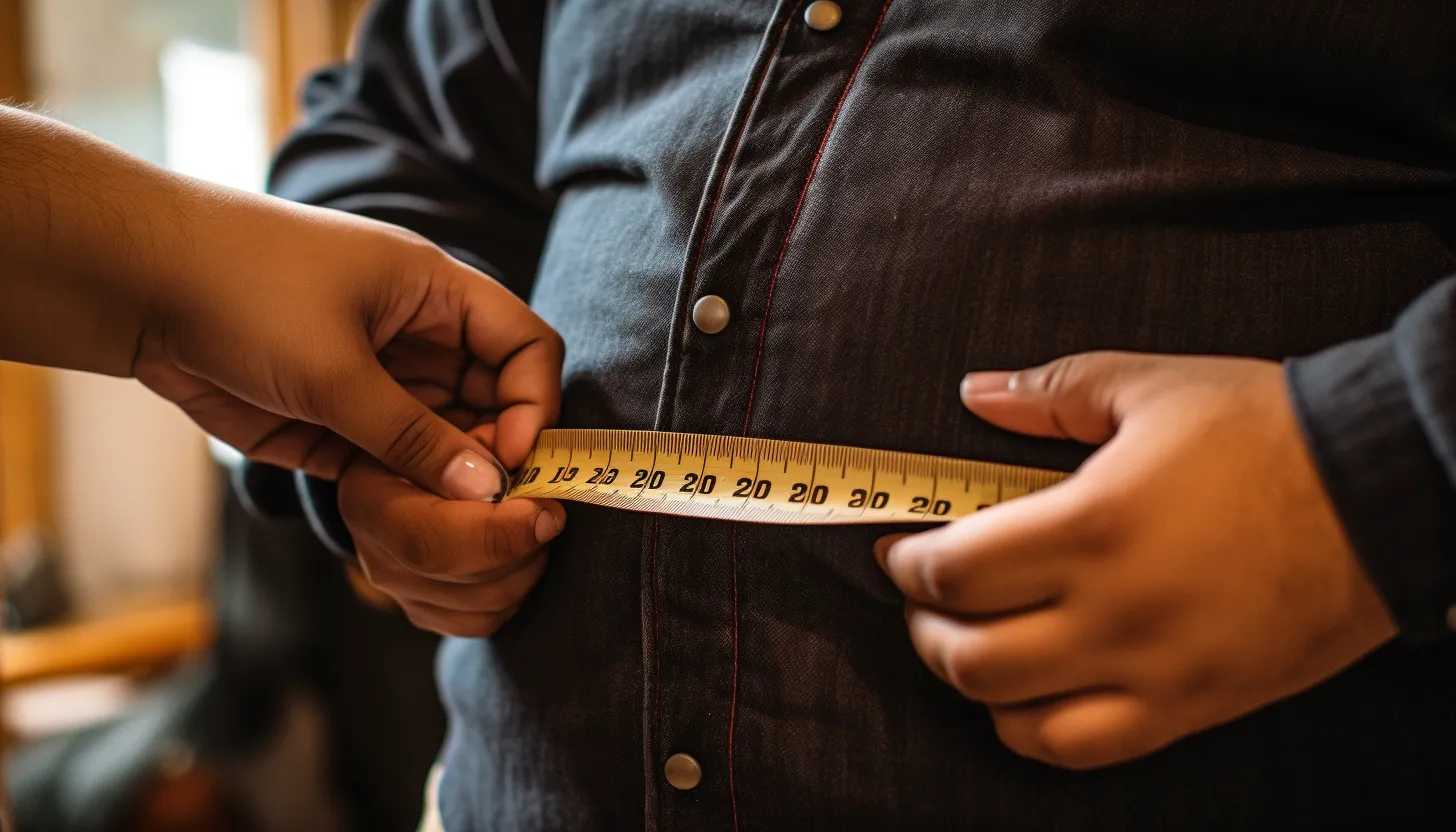A picture showcasing a medical professional measuring a person's waist circumference with a measuring tape, symbolizing the importance of regular health check-ups and monitoring in managing obesity-related risks. (Taken with Sony Alpha a7 III)