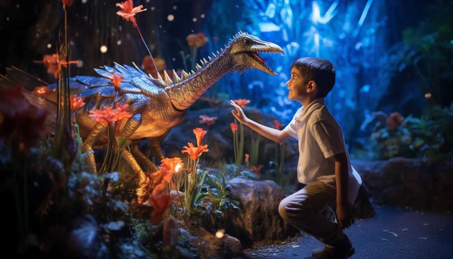 A child in awe, pointing at the Dino-Sue replica on display at Disney's Animal Kingdom Theme Park in Orlando, Florida, capturing the sense of wonder and excitement that Sue brings. Taken with a Sony α7R IV.