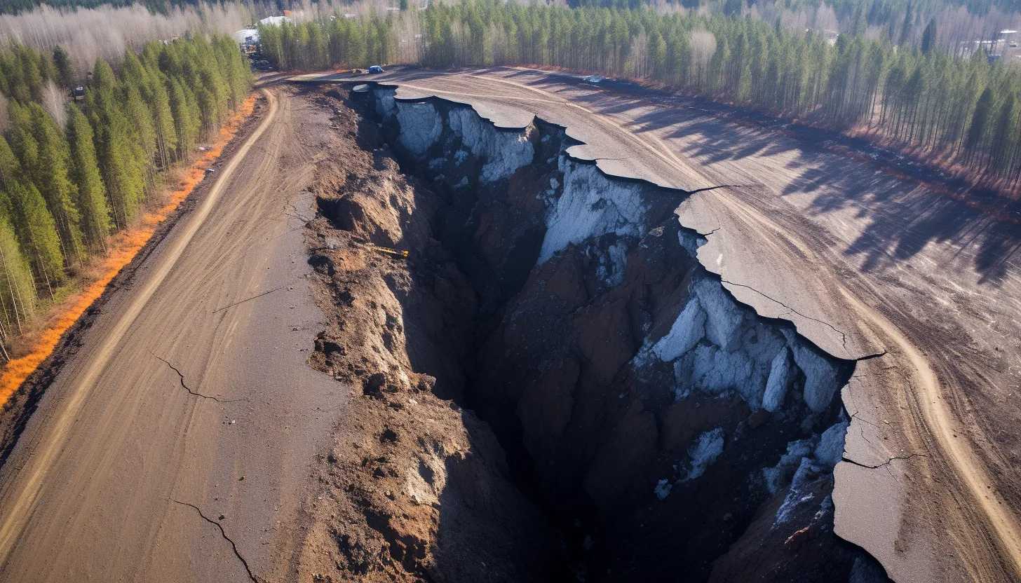 Aerial view of the 50-foot-wide sinkhole in Scott Lake Road, taken with a DJI Mavic Air 2 drone.